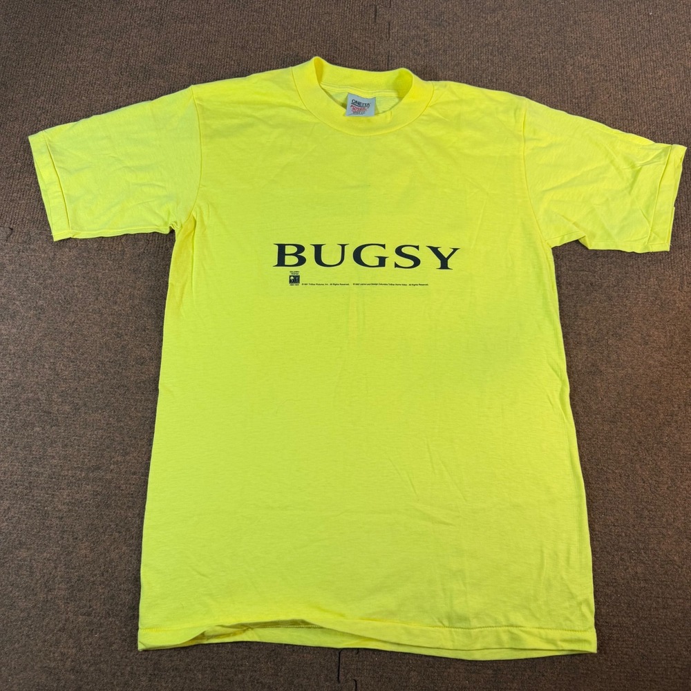 Vintage Oneita Bugsy Movie Promo T Shirt Mens Large Neon Yellow 90s USA 1991 L